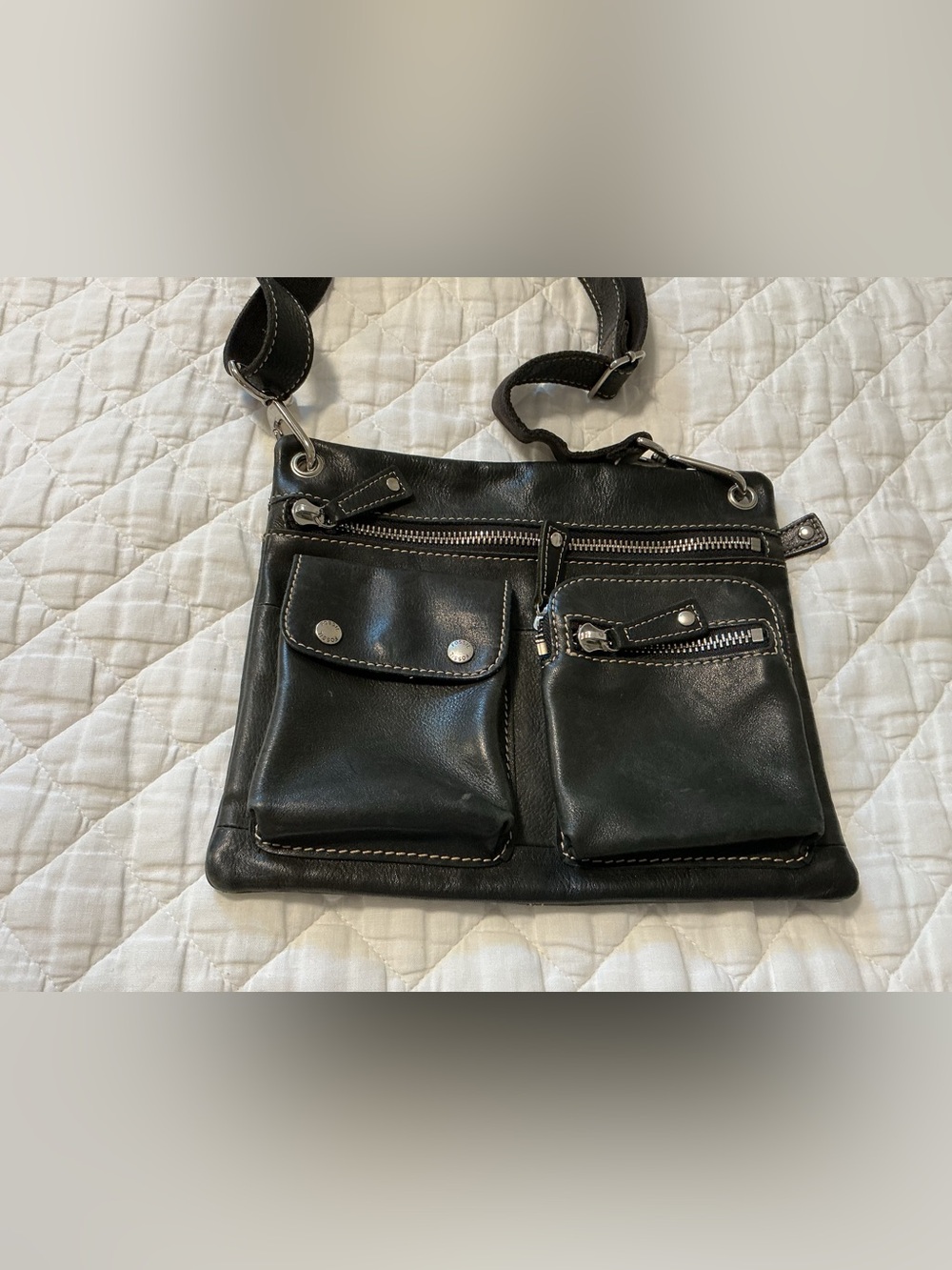 Black fossil, leather crossover bag